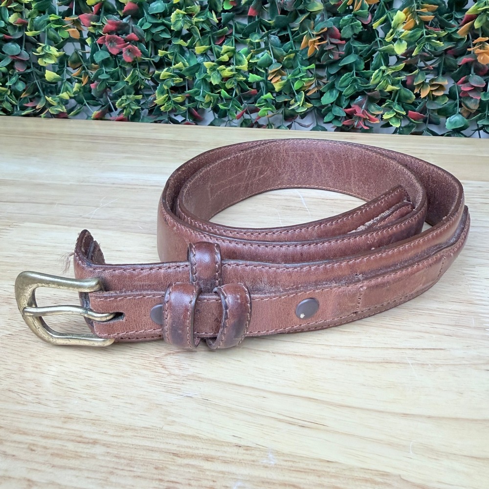 Dooney & Bourke Mens Brown Leather Belt 38 Brass Buckle Raised Detail 2057